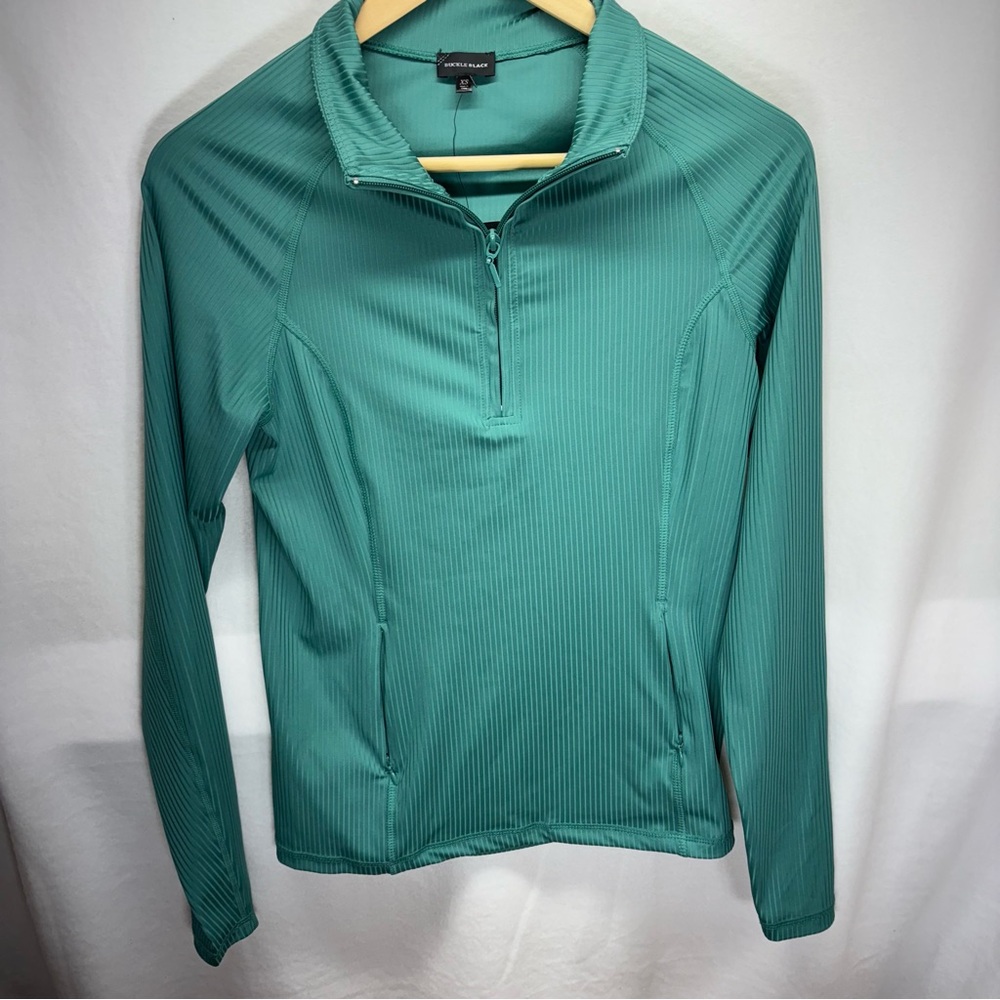 Buckle Black Ribbed Quarter Zip Long Sleeve Athletic Top Teal Green‎ Women's XS